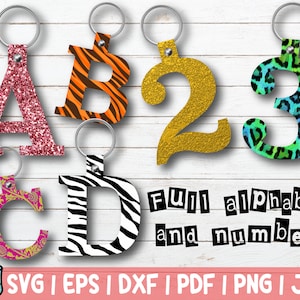 Alphabet And Numbers Key Fob SVG Bundle, Keychains SVG Cut File Diy Template Designs for Cricut Silhouette, Laser Cut for Faux Leather Vinyl