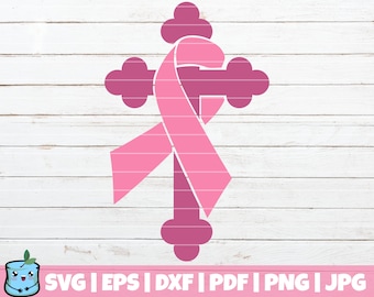 Pink Ribbon Cross SVG Cut File | commercial use | instant download | printable vector clip art | Cancer Awareness | Fight Cancer SVG