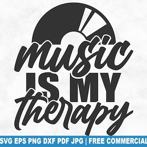 Music Is My Therapy SVG-bestand knippen, dj muziek vinyl clubbing SVG voor Cricut Silhouette, disco party afdrukbare png-bestand voor shirts mokken ambachten
