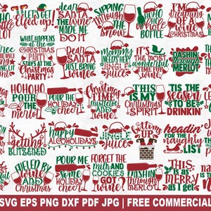 Paquete SVG de vino navideño, divertido SVG de vino navideño para silueta de Cricut, PNG imprimible de bebidas navideñas para camisetas, tazas y manualidades.