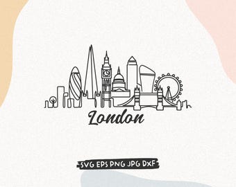 London England Skyline PNG SVG Cut File, European City Minimalist Line Art Vector Drawing, Plotter File Printable Download