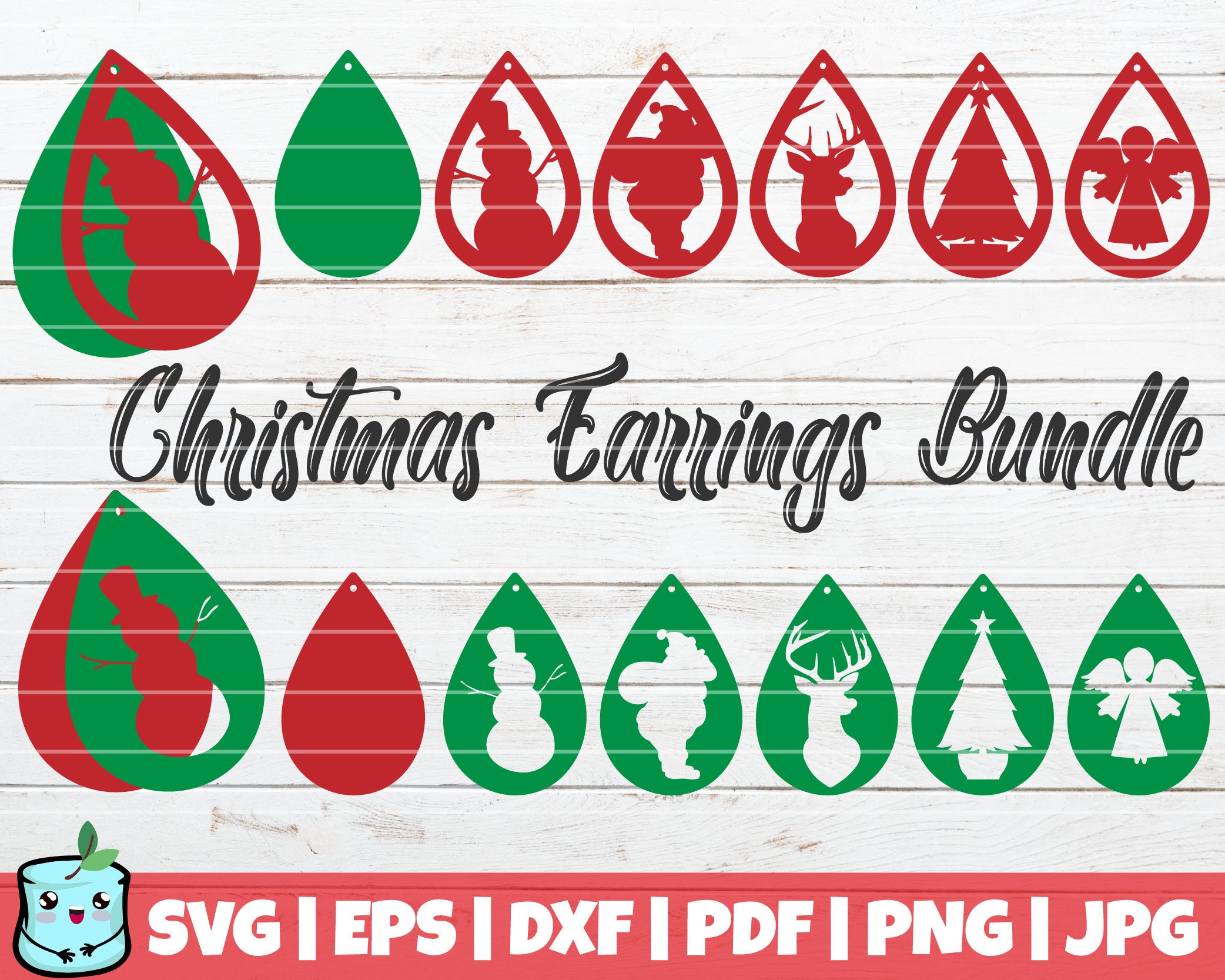 Download Christmas Earrings Bundle SVG Cut File vector jewelry | Etsy