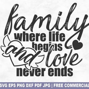 Wo das Leben beginnt und die Liebe niemals endet SVG Schnittdatei, Familie Haus Freunde SVG für Cricut Silhouette, Liebe druckbare PNG für Shirts Tassen Handwerk