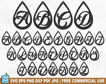 Teardrop Alphabet Ohrringe SVG Cut File Vorlagen, Buchstabe Anhänger DIY Schmuckdesigns für Cricut Silhouette, Laser Cut Holz Vinyl Leder