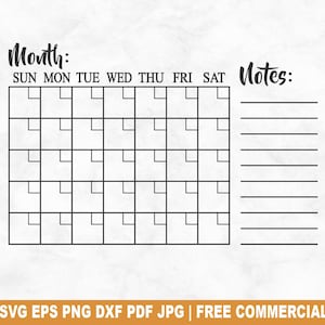 Calendario SVG File di taglio, modello di calendario SVG per Cricut Silhouette, planner PNG stampabile per magliette, tazze e artigianato