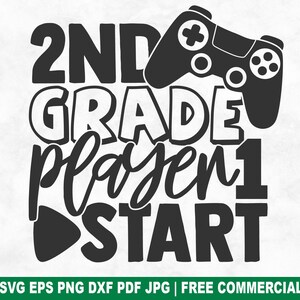 2.Klasse Spieler 1 Start SVG-Schnittdatei, 2.Klasse Junge Mädchen SVG für Cricut Silhouette, zurück in der Schule druckbare PNG für Hemden, Tassen, Handwerk