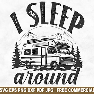 Archivo SVG de corte "Duermo por ahí", SVG de aventura en furgoneta de acampada para Cricut Silhouette, PNG imprimible de naturaleza de verano para camisetas, tazas y manualidades