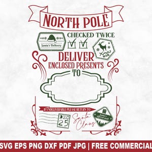 Noordpool leveren gesneden SVG-bestand, Santa Sack SVG voor Cricut Silhouette, Noordpool Mail cadeau afdrukbare png-bestand voor shirts mokken ambachten