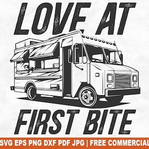 Love At First Bite SVG Cut File, Funny Food Truck SVG for Cricut Silhouette, Street Food Printable PNG for Shirts Mugs Crafts