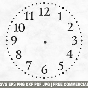 Arquivo de corte SVG de mostrador de relógio, estêncil de modelo de mostrador de relógio SVG para Cricut Silhouette, números de relógio PNG para impressão para artesanato, decoração de parede