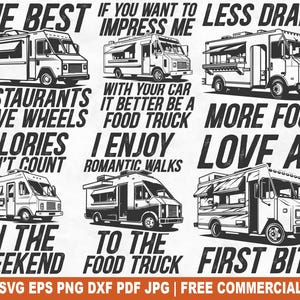 Food Truck SVG Bundle, Funny Fast Food Truck SVG Cut File for Cricut Silhouette, Street Food Printable PNG for Shirts Mugs Crafts