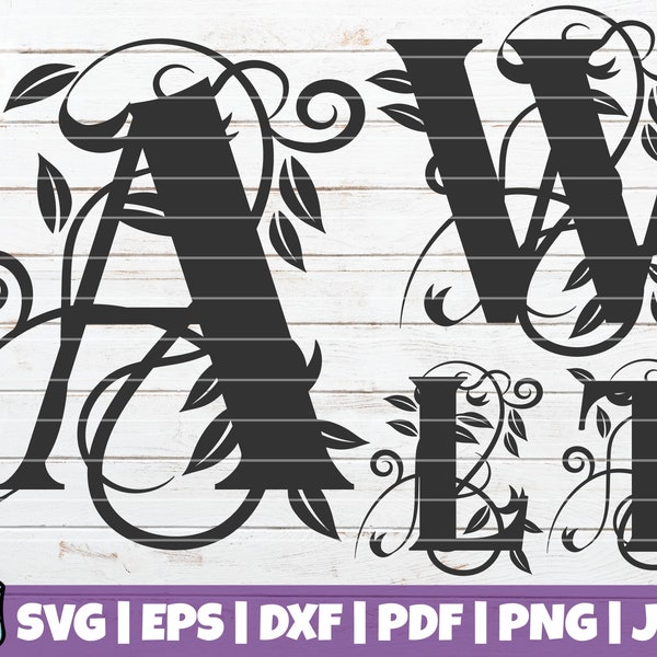 Leaf Swirl Alphabet SVG Cut File | instant download | commercial use | SVG Letters | Decorations | Full Alphabet | Letters Bundle