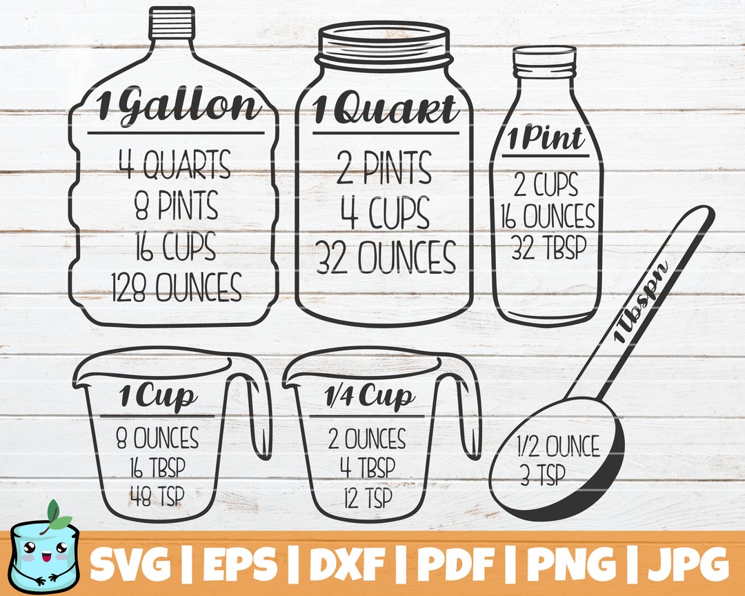 6 Kitchen Measurement SVG Cut Files Measurement Cheat Sheet Commercial