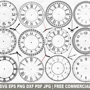 Clock Faces With Hands SVG Bundle, Template Stencil SVG for Cricut Silhouette, Clock Numerals Printable PNG for Home Diy Crafts Wall Decor