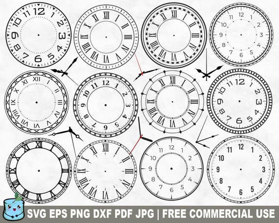 Clock Faces With Hands SVG Bundle, Template Stencil SVG for Cricut Silhouette, Clock Numerals Printable PNG for Home Diy Crafts Wall Decor