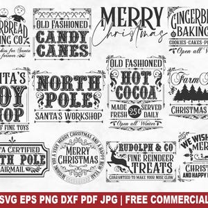 Lot de Noël SVG vintage, fichier de coupe SVG Noël ferme Old School pour Cricut Silhouette, PNG imprimable rétro pour créations de chemises, tasses