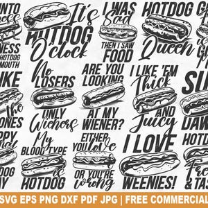 Lot de hot-dogs SVG, fichier coupe SVG drôle de hot-dog pour Silhouette Cricut, camion de restauration rapide imprimable PNG pour créations de chemises, tasses
