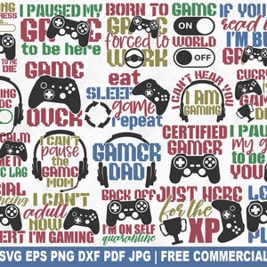 Gaming SVG Bundle, lustige Gaming Gamer SVG Schnittdatei für Cricut Silhouette, Videospiele druckbare PNG für Shirts Tassen Kunsthandwerk