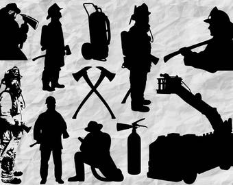 11 Firefighter Silhouettes | SVG cut files | cut files | wall print | firefighters prints | vector files | digital | instant download
