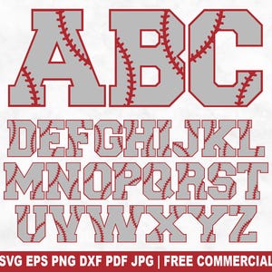 Arquivo de corte SVG de letras do alfabeto de beisebol, fonte SVG de beisebol personalizada para Cricut Silhouette, PNG de esporte para impressão em camisetas, canecas, artesanato e vinil
