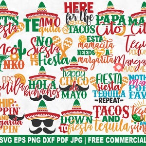 Cinco De Mayo SVG-bundel, Cinco De Mayo gesneden SVG-bestand voor Cricut Silhouette, Fiesta Sombrero Mexican afdrukbare PNG voor shirts mokken ambachten