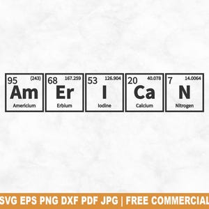Archivo SVG de corte de la tabla periódica americana, divertido SVG de química para silueta de Cricut, tabla periódica PNG imprimible para camisetas, tazas y manualidades