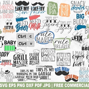 パパと私 SVG バンドル、クリカットシルエット用のお揃いの子供とパパの SVG カットファイル、シャツやマグカップ、クラフト用の父の日の印刷可能な PNG ファイル