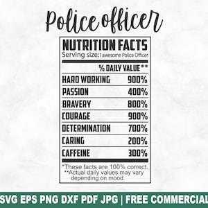 Agent de police valeur nutritive SVG coupe, étiquette de profession drôle SVG pour Silhouette Cricut, portion PNG pour créations de chemises, tasses