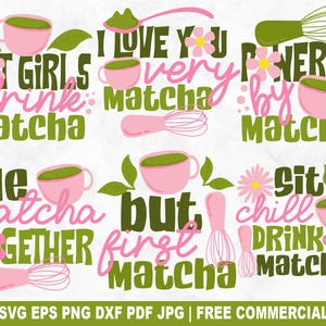 Matcha PNG SVG Bundle, Girly Iced Tea Coffee Svg Cut File for Cricut Silhouette, Funny Matcha Lover Printable Png for Shirts Mugs Crafts