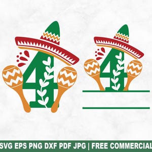 Fiesta Geburtstag Nr. 4 SVG Schnittdatei, 4 Jahre alt SVG für Cricut Silhouette, Sombrero Split Monogramm Druckbare PNG für Shirts Tassen Kunsthandwerk