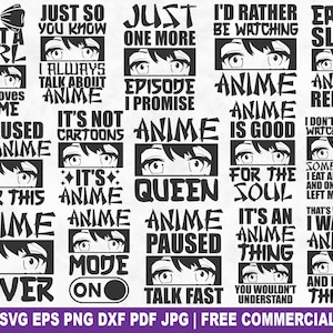 Anime SVG Bundle, lustige Anime Manga Otaku SVG Schnittdatei für Cricut Silhouette, Japanische druckbare PNG für Shirts Tassen Handwerk
