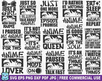 Anime SVG-bundel, grappige anime-manga Otaku gesneden SVG-bestand voor Cricut Silhouette, Japanse afdrukbare PNG voor shirts mokken ambachten
