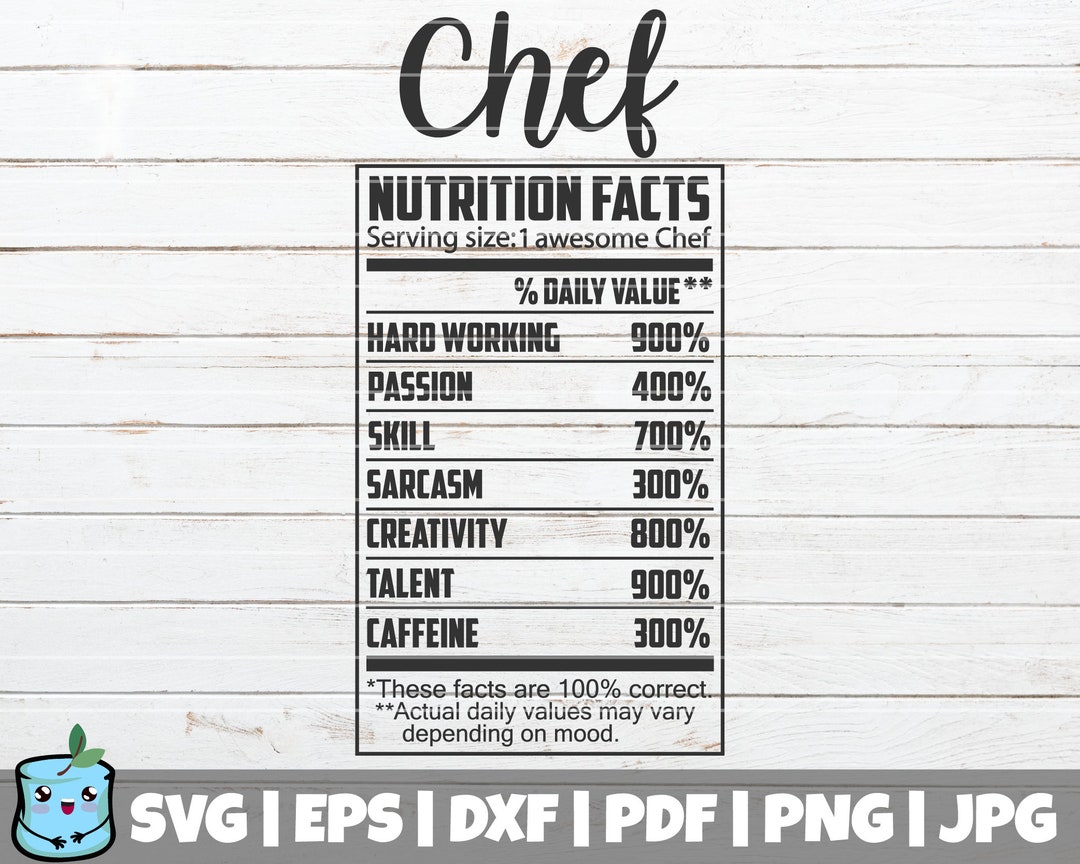 Chef Nutrition Facts SVG Cut File Commercial Use Printable Vector Clip