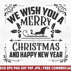 Wir wünschen Ihnen frohe Weihnachten SVG Schnittdatei, Vintage Bauernhaus Weihnachten SVG für Cricut Silhouette, Retro druckbare PNG für Hemden Tassen Handwerk