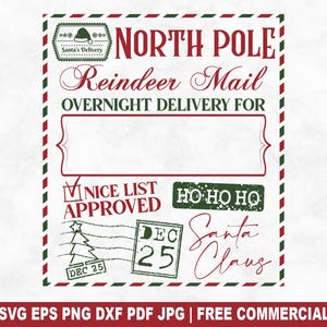 Renne du pôle Nord fichier coupe SVG, père Noël sac SVG pour Silhouette Cricut, poste courrier du pôle Nord PNG imprimable cadeau pour chemises tasses artisanat