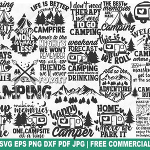 Paquete SVG de camping, archivo de corte SVG de aventura, vida en campamento, naturaleza para Cricut Silhouette, PNG imprimible de naturaleza salvaje de verano para camisetas, tazas y manualidades.