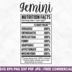 Fichier de coupe SVG valeur nutritive Gémeaux, étiquette du zodiaque drôle SVG pour Silhouette Cricut, portion PNG imprimable pour créations de chemises, tasses
