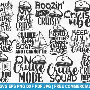 Paquete SVG de crucero, archivo SVG de corte para Cricut Silhouette, PNG imprimible para viaje en barco de verano para camisetas, tazas y manualidades.