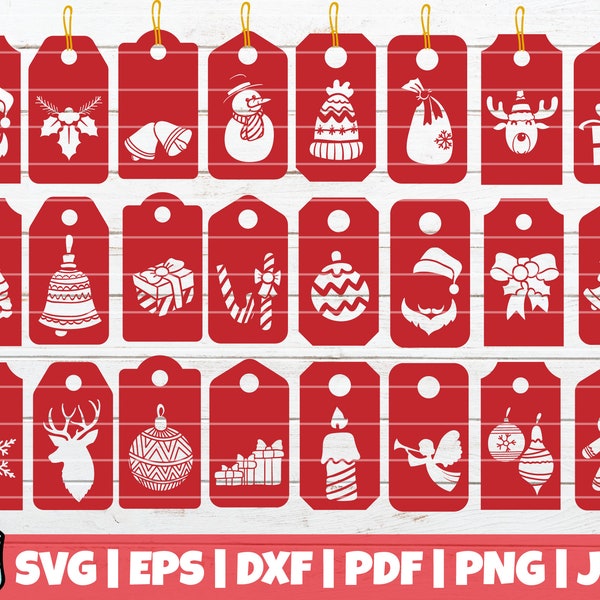 24 Christmas Tags SVG Cut File | instant download | vector files | cuttable designs | christmas gift labels | silhouette | christmas decor