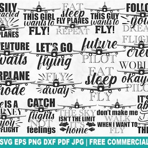 Bundle SVG aviation, avions, pilote de cabine, équipage de cabine fichier SVG pour Cricut Silhouette, avion imprimable PNG pour chemises, tasses, travaux manuels