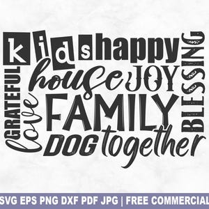 Fichier de coupe famille Word Art SVG, famille maison amis SVG pour Silhouette Cricut, amour imprimable PNG pour chemises tasses artisanat