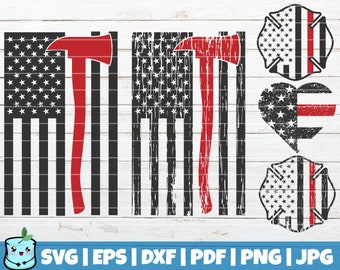 5 American Firefighter Flags SVG Cut Files | commercial use | instant download | distressed Flags | vector grunge print | firefighter badge