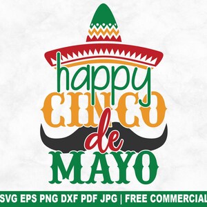 Happy Cinco De Mayo SVG couper fichier, Cinco De Mayo SVG pour Cricut Silhouette, Fiesta sombrero mexicain imprimable PNG pour chemises tasses artisanat