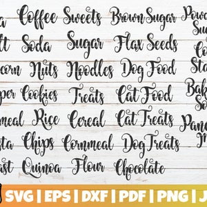 May include: A black and white image of a list of pantry items written in cursive script. The list includes items such as tea, coffee, sweets, brown sugar, powdered sugar, salt, soda, sugar, flax seeds, corn starch, popcorn, nuts, noodles, dog food, pepper, cookies, treats, cat food, baking soda, oatmeal, rice, cereal, cat treats, pancake mix, pasta, chips, cornmeal, dog treats, yeast, quinoa, flour, and chocolate.