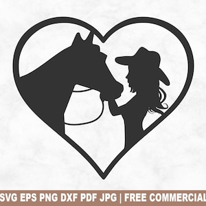 Meisje kussend paard gesneden SVG-bestand, rodeo land cowgirl SVG voor Cricut silhouet, zuidwestelijke afdrukbare png voor shirts mokken ambachten