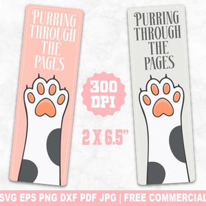 Purring Through Pages, Funny Cat Bookmarks SVG PNG File, Cute Kitten Bookmark Cut File for Cricut Silhouette, Cat Paw Bookmark Printable Png