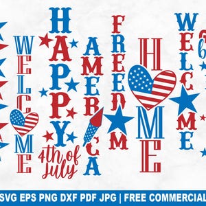 Bundle SVG de panneaux de porche du 4 juillet, fichier coupe SVG fête de l'indépendance pour Cricut Silhouette, PNG Vertical américain pour panneaux en bois bricolage décoration