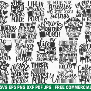 Paquete SVG de porche, archivo SVG de corte para Cricut Silhouette, PNG imprimible de estilo rústico para camisetas, tazas y manualidades.