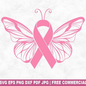 Pink Ribbon Schmetterling SVG Schnittdatei, Brustkrebs Bewusstsein SVG für Cricut Silhouette, Pink Ribbon druckbare PNG für Shirts Tassen Kunsthandwerk