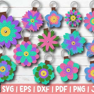 Paquete SVG de llaveros de flores, plantillas de llaveros de flores para Cricut Silhouette, corte láser para vinilo de piel sintética